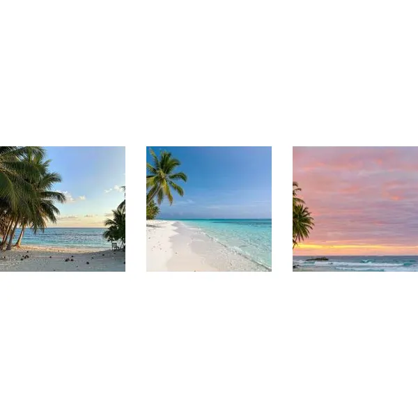 Three separate travel photos before merging, ready to combine two photos at a time